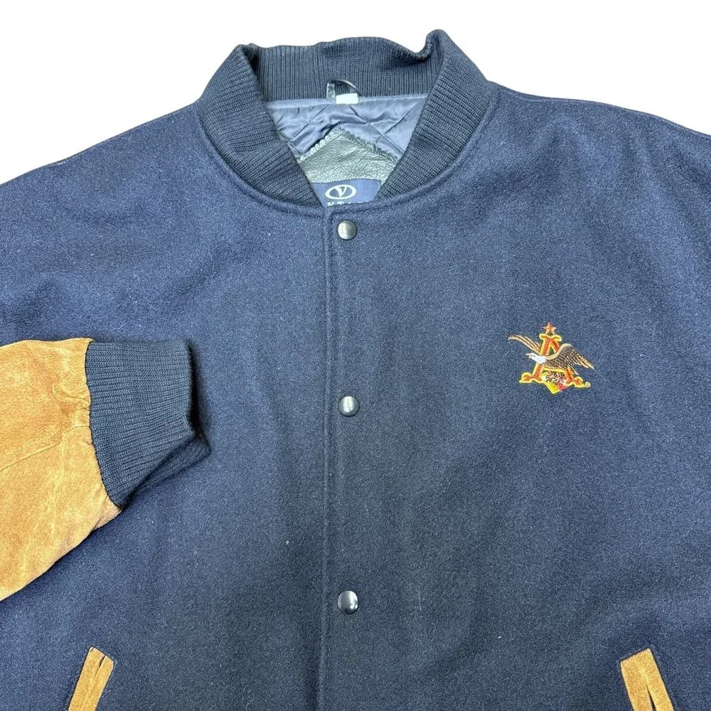Vintage Anheuser Busch Beer Wool Leather Suede Embroidered Jacket Coat XL - Picture 2 of 11